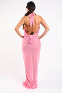 Haltered front slit maxi coverup Maxi Dress Pink