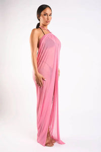 Haltered front slit maxi coverup Maxi Dress Pink
