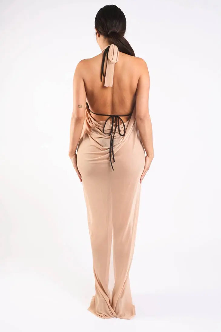 Haltered front slit maxi coverup Maxi Dress