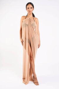 Haltered front slit maxi coverup Maxi Dress