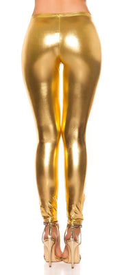 Leggings with shiny-look and zips Gold