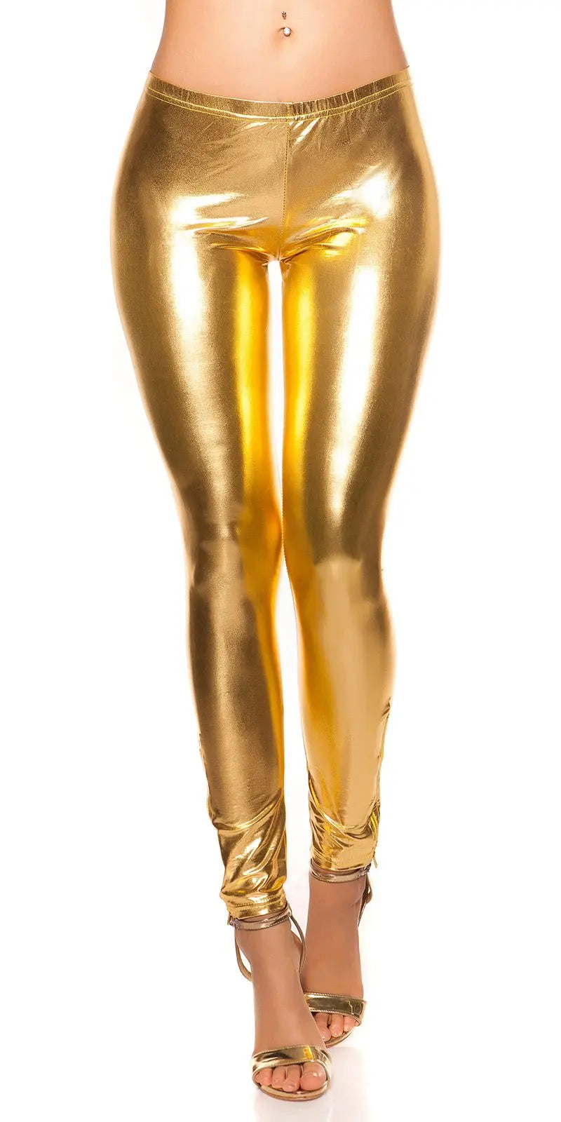 Leggings with shiny-look and zips Gold