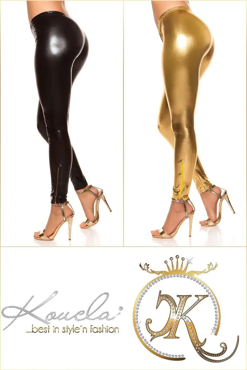 Leggings with shiny-look and zips Gold