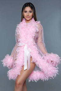 Lux Robe with feather trim