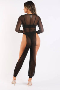 Mesh coverup jumpsuit Black