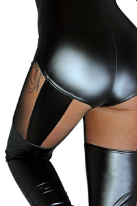 black wetlook catsuit F136 XL-4
