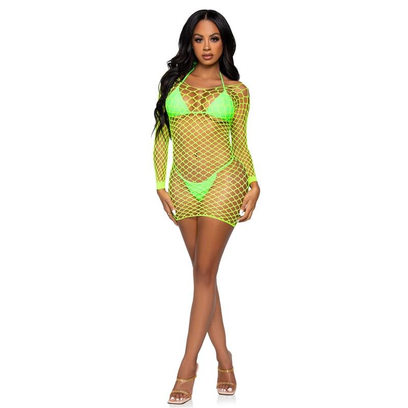 Neon Green Fishnet Mini-dress Princess Avenue