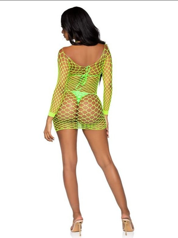 Neon Green Fishnet Mini-dress
