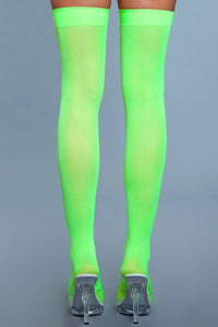 Opaque Nylon Thigh Highs Neon Green