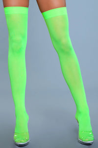 Opaque Nylon Thigh Highs Neon Green