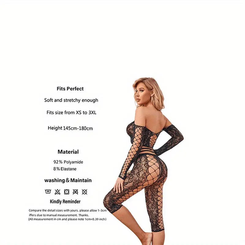 Rhinestone See Through Long Sleeve Top & Crop Bodystocking Set