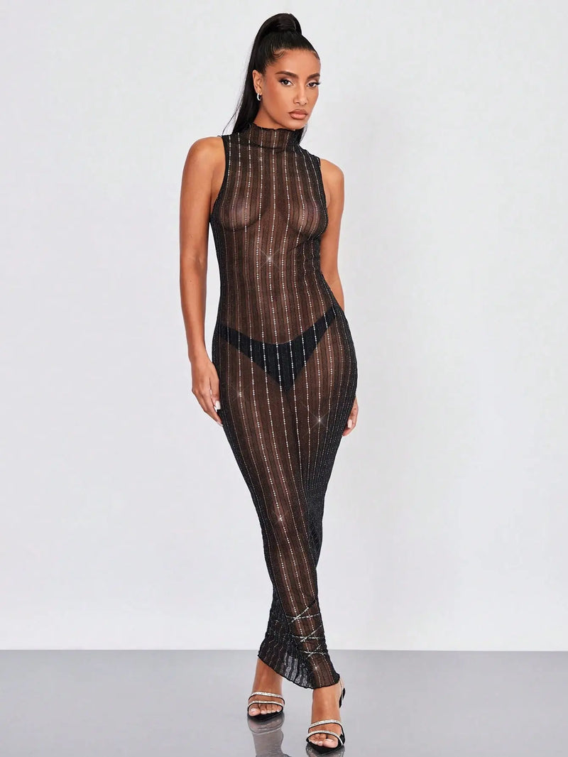 Rhinestone Sheer Club Dress