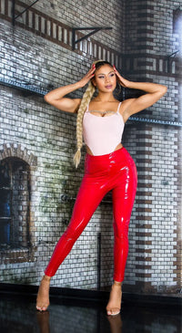 SEXY PAPERBAG LATEXLOOK PANTS RED