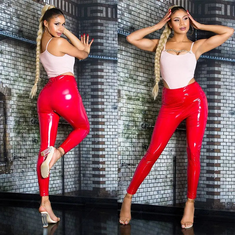 SEXY PAPERBAG LATEXLOOK PANTS RED