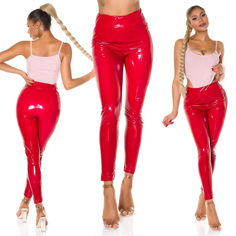 SEXY PAPERBAG LATEXLOOK PANTS RED