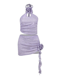 Solid Halter Top Ruched Detail Skirt