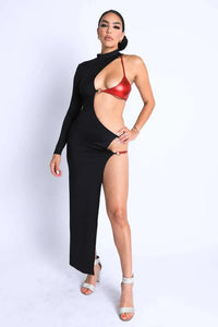 Strap Detailed Asymmetric Maxi Dress
