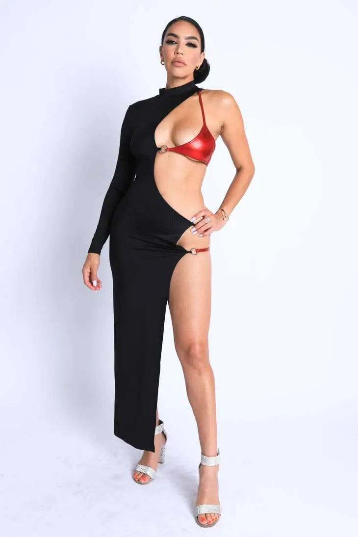 Strap Detailed Asymmetric Maxi Dress