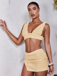 Tie Shoulder Crop Top Split Hem Skirt
