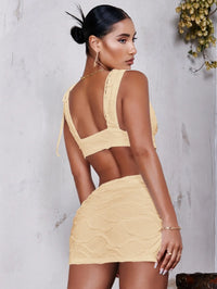 Tie Shoulder Crop Top Split Hem Skirt