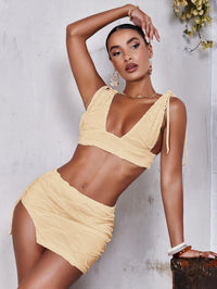 Tie Shoulder Crop Top Split Hem Skirt