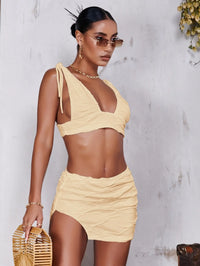 Tie Shoulder Crop Top Split Hem Skirt