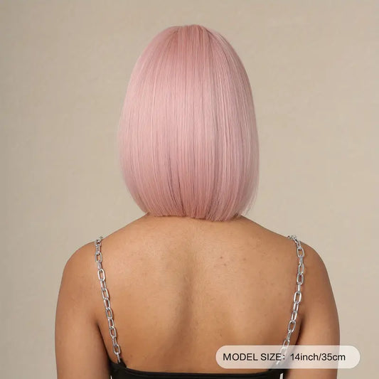 35.56 Cm Long Straight Light Pink Wigs