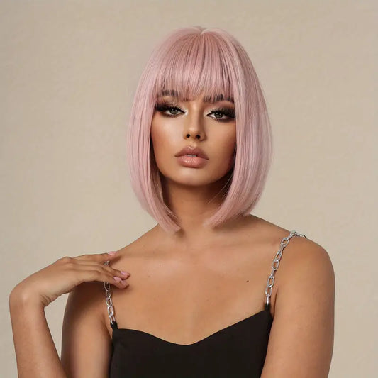 35.56 Cm Long Straight Light Pink Wigs