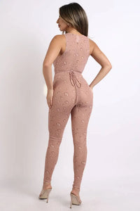 Water drop printed Mesh Jumpsuit Pink