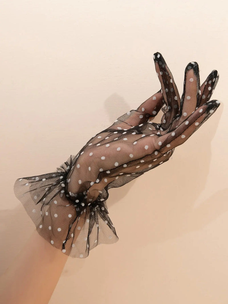 Polka Dot  Gloves Black/White
