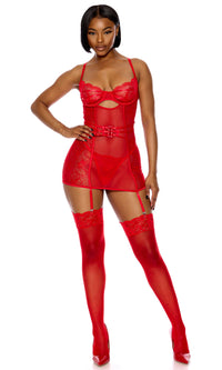 Thirst Strap Strappy Lace Chemise Lingerie Set - Rose