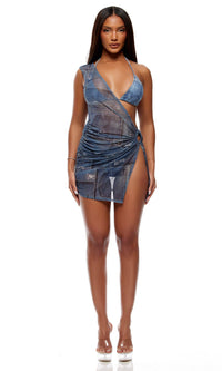 Naples Pool Mini Dress - Light Denim Patchwork