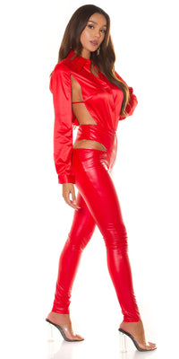 FAUX LEATHER PANTS "THONG LOOK" RED - SEXY DRESS OUTLET