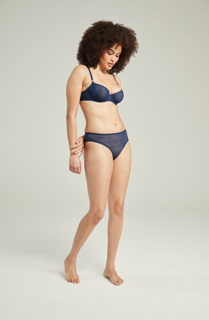 The Sheer Deco Lift Balcony Bra Navy Up to GG Cup