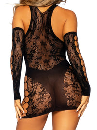 Sexy Fishnet Black Dress Set