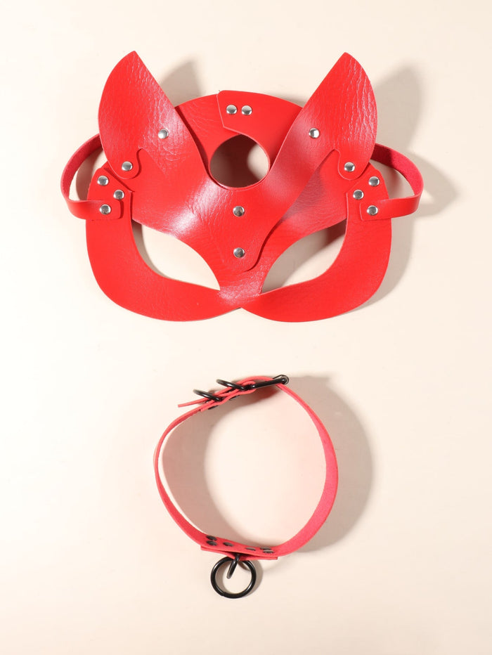 Costume Mask + Bondage Collar Set Red SEXY DRESS OUTLET