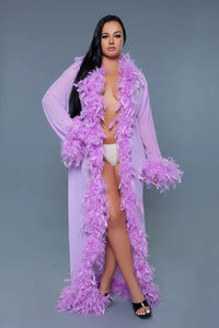 Glamour Robe Lavender with Feather trim SEXY DRESS OUTLET