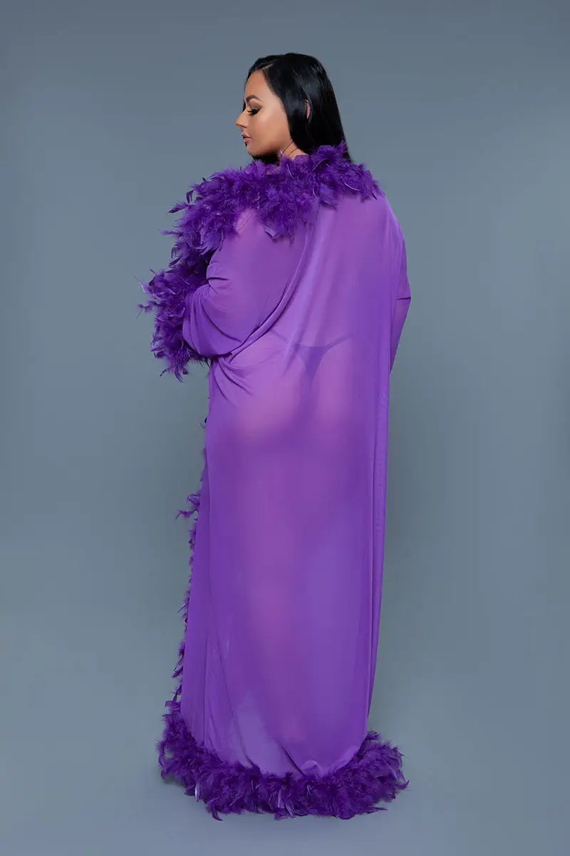 Glamour Robe Violet with Feather trim SEXY DRESS OUTLET