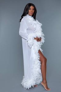 Glamour Robe White with feather trim SEXY DRESS OUTLET