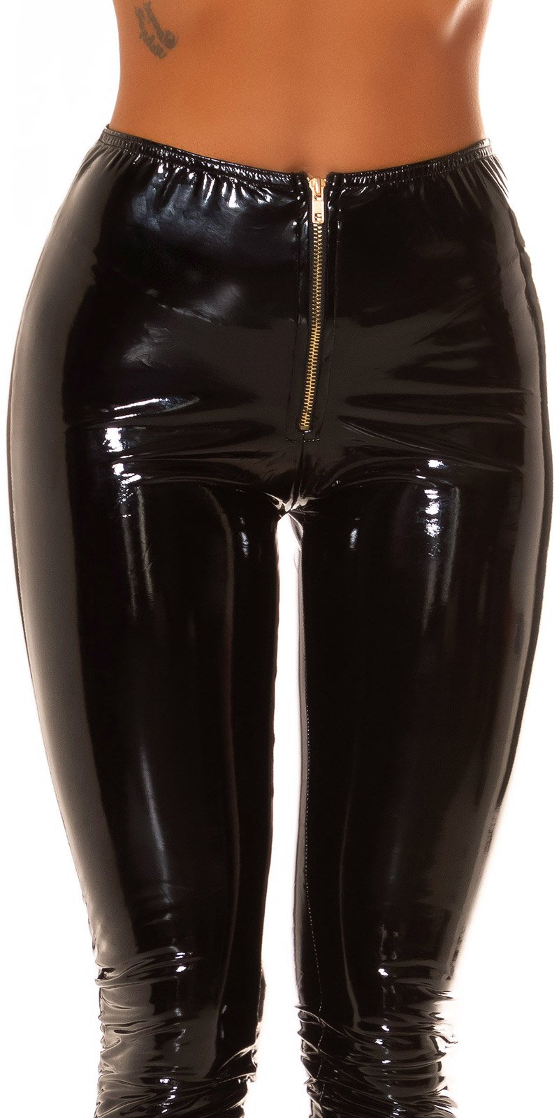 HIGH WAIST LATEX LOOK PANTS WITH ZIP BLACK SEXY DRESS OUTLET