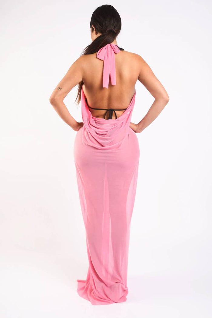 Haltered front slit maxi coverup Maxi Dress Pink SEXY DRESS OUTLET