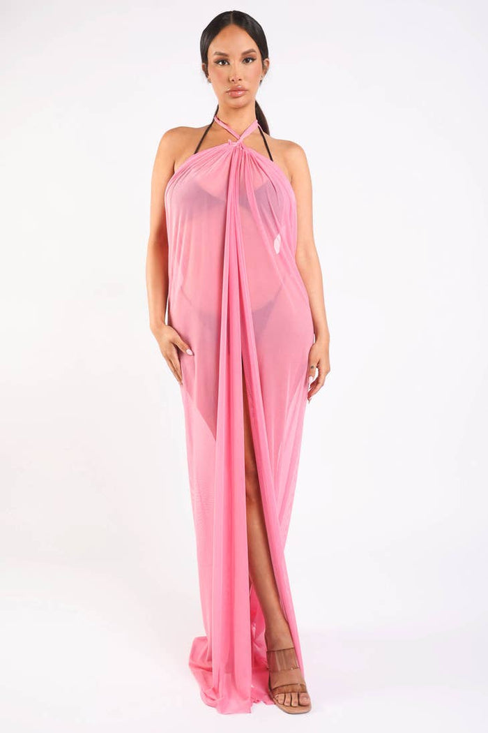 Haltered front slit maxi coverup Maxi Dress Pink SEXY DRESS OUTLET