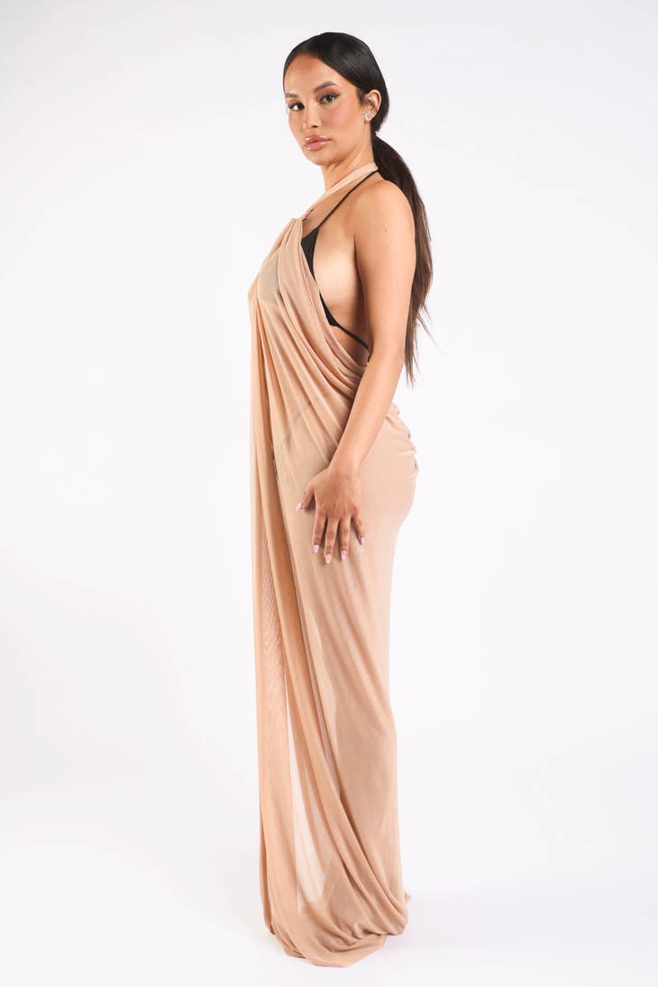 Haltered front slit maxi coverup Maxi Dress SEXY DRESS OUTLET