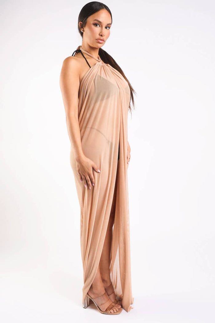 Haltered front slit maxi coverup Maxi Dress SEXY DRESS OUTLET