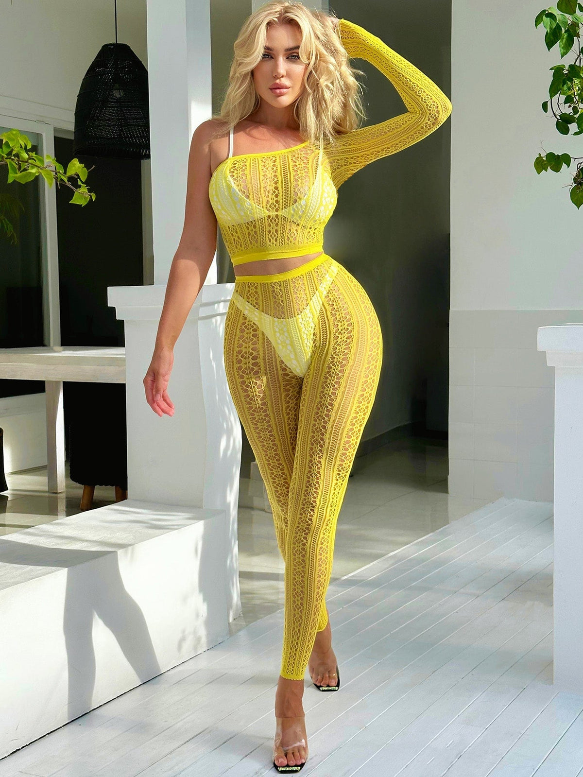 Hollow Out One Shoulder Top & Leggings Set SEXY DRESS OUTLET