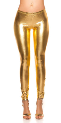 Leggings with shiny-look and zips Gold SEXY DRESS OUTLET