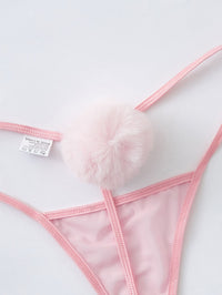 Mesh Pompom Detail Thong Pink SEXY DRESS OUTLET