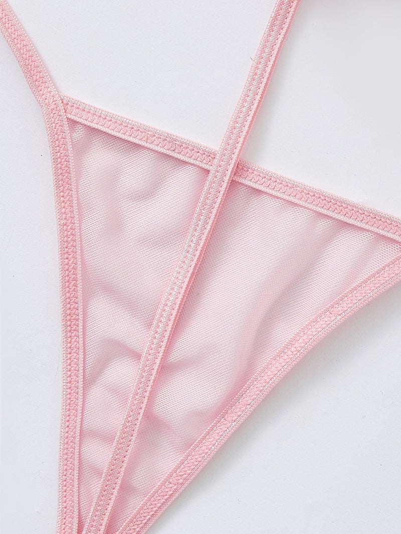 Mesh Pompom Detail Thong Pink SEXY DRESS OUTLET