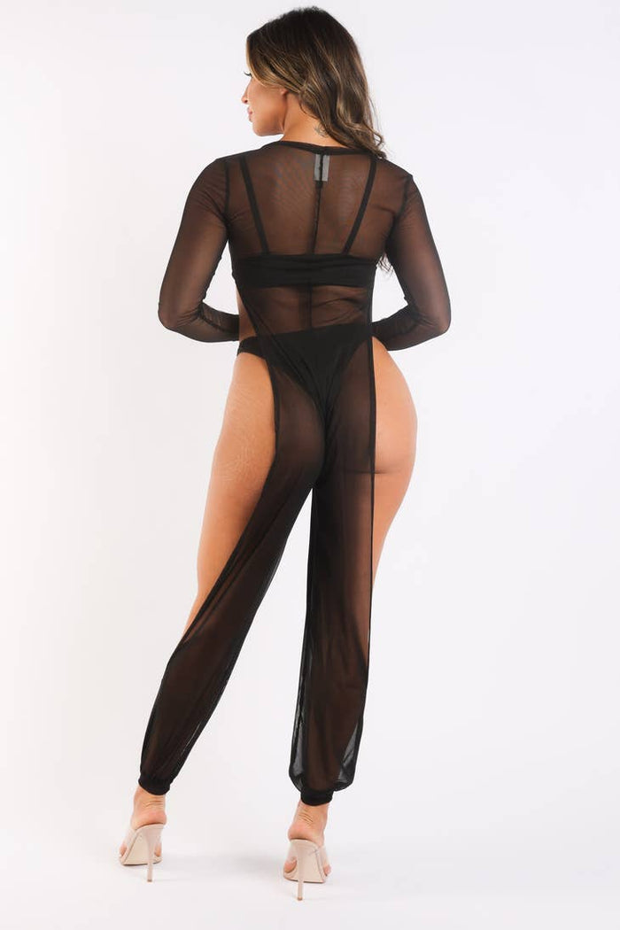 Mesh coverup jumpsuit Black SEXY DRESS OUTLET