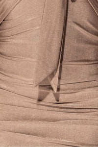 Mocha Slinky Cut Out Detail Ruched Bardot Dress SEXY DRESS OUTLET